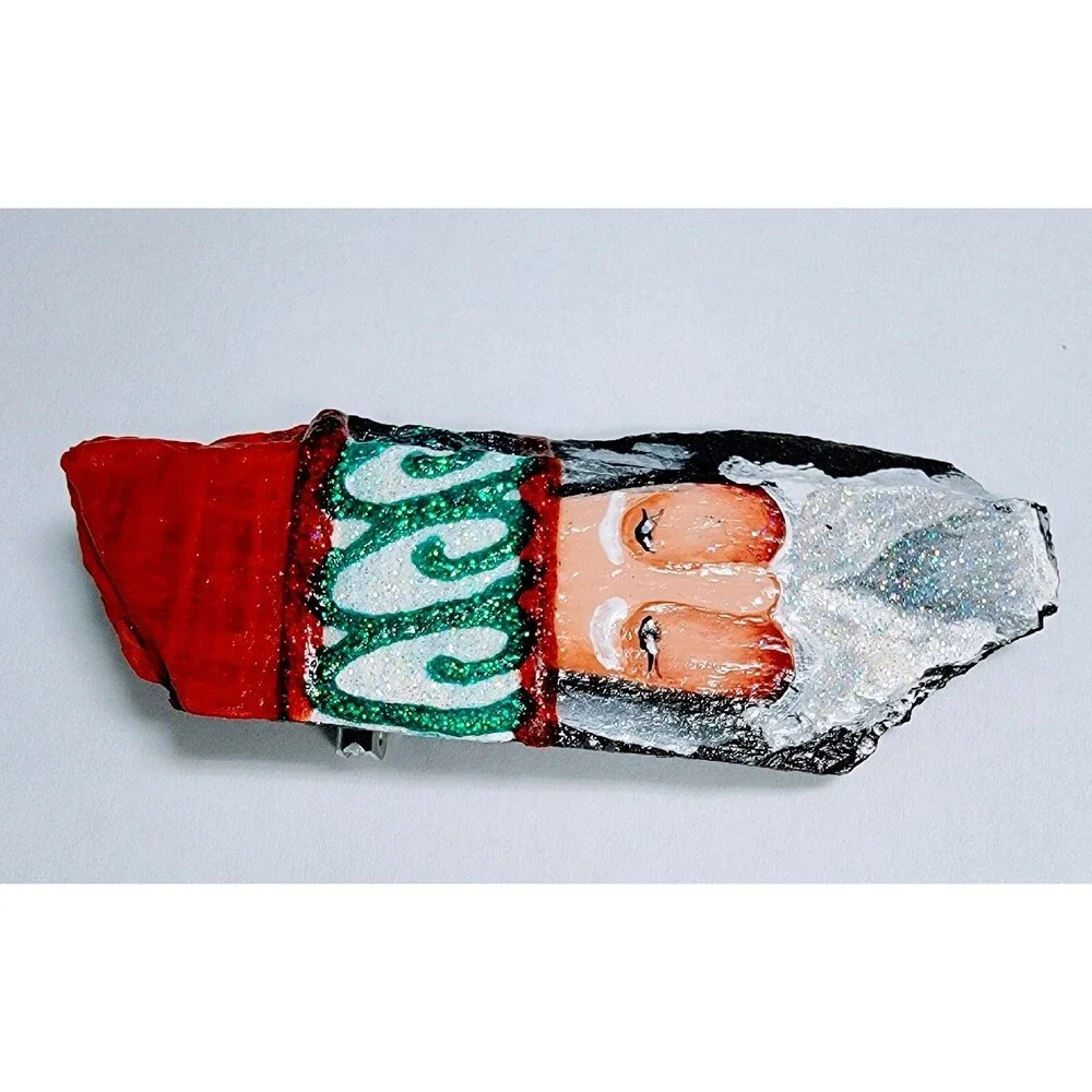 Santa Claus Brooch Pin Signed Folk Art Christmas Artisan Slate